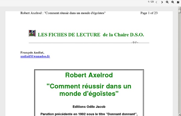 Robert Axelrod "Comment réussir dans un monde d'égoïstes"