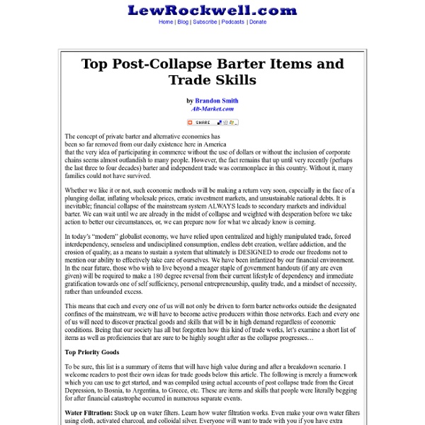 Top Post-Collapse Barter Items and Trade Skills by Brandon Smith
