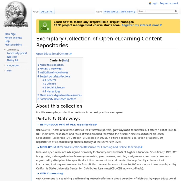 Exemplary Collection of Open eLearning Content Repositories