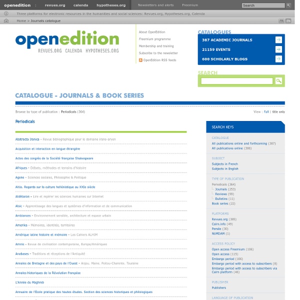 OPENÉDITION - ressources sciences humaines/sociales
