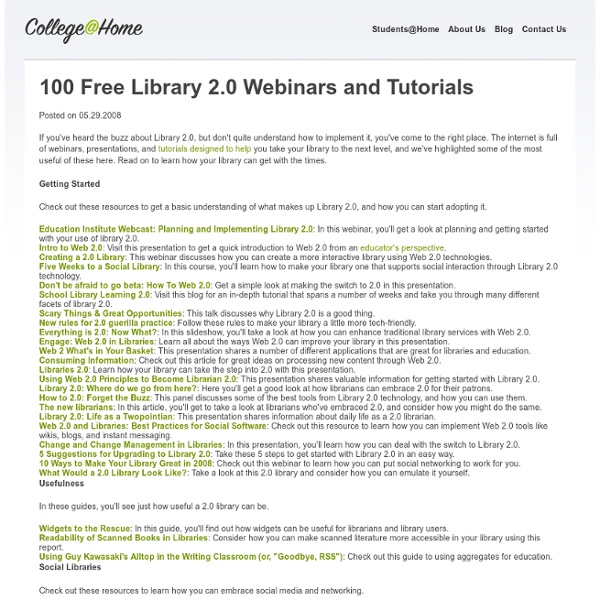 100 Free Library 2.0 Webinars and Tutorials