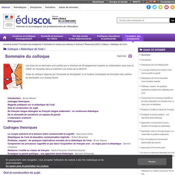 Colloque « Didactique de l'oral » - Sommaire