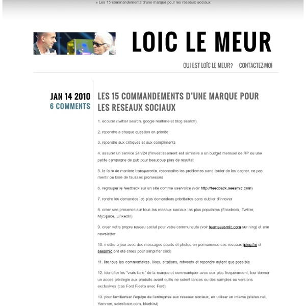 Loic Le Meur blog [FR]: Les 15 commandements d'une marque pour l