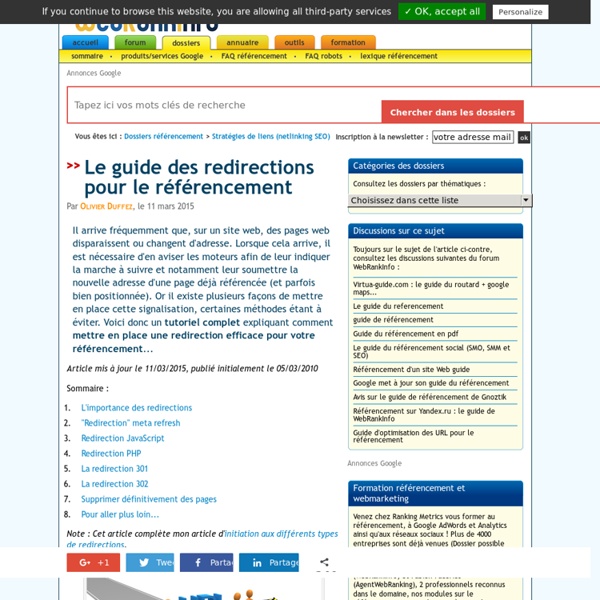 Tutoriel complet sur les redirections (301, 302, JavaScript, …)