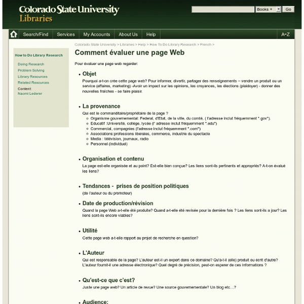 CSU Libraries: Commentévaluer une page Web
