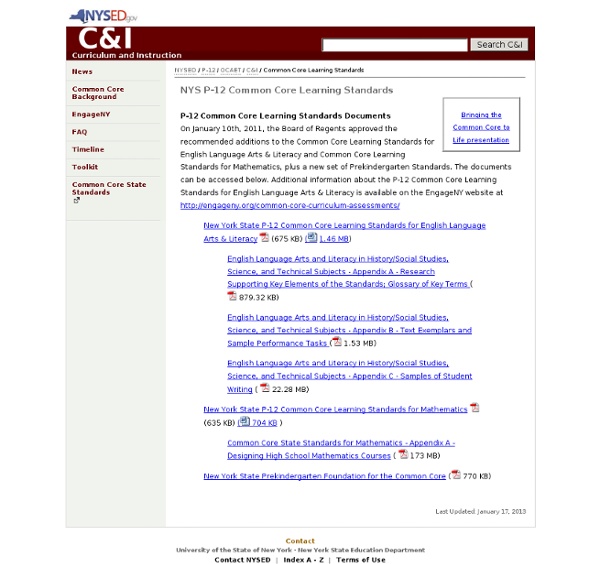 Common Core Learning Standards : C&I : P-12