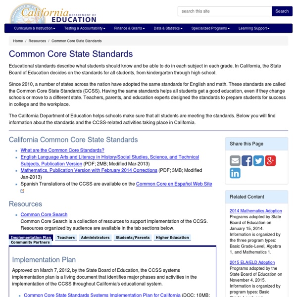 Common Core State Standards - Resources