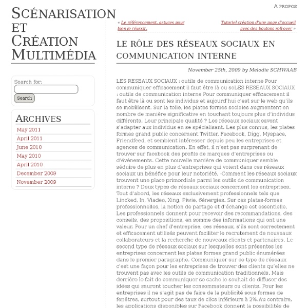 Le rôle des réseaux sociaux en communication interne « Scénarisation et Création Multimédia