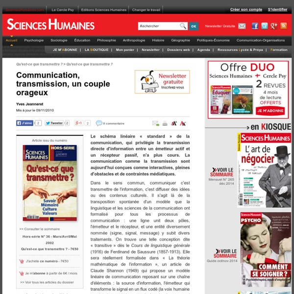 Communication, transmission, un couple orageux - Yves Jeanneret, article Communication