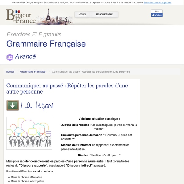 Grammaire Française - Avancé b2 - Rapporter un discours au passé.