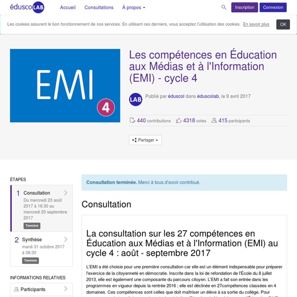 Éduscolab - Les compétences en Éducation aux Médias et à l'Information (EMI) - cycle 4 - Consultation
