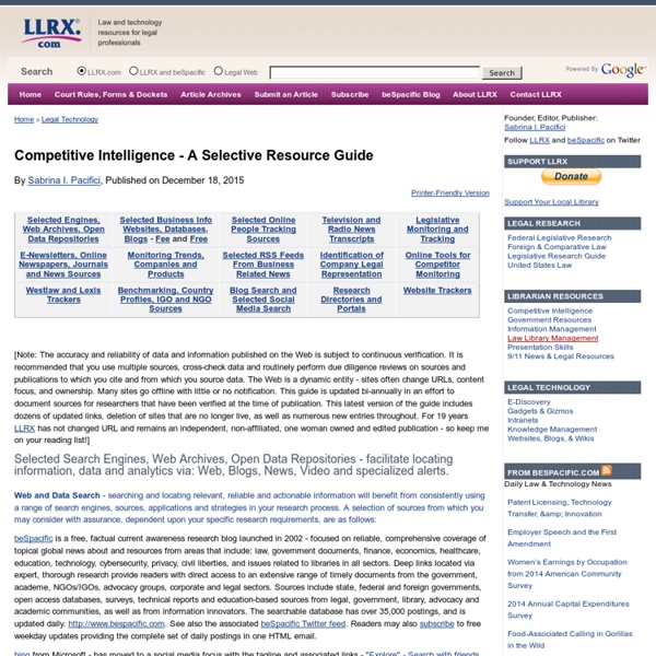 Competitive Intelligence - A Selective Resource Guide - Completely Updated - July 2012