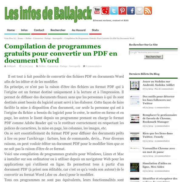 Compilation de programmes gratuits pour convertir un PDF en document Word