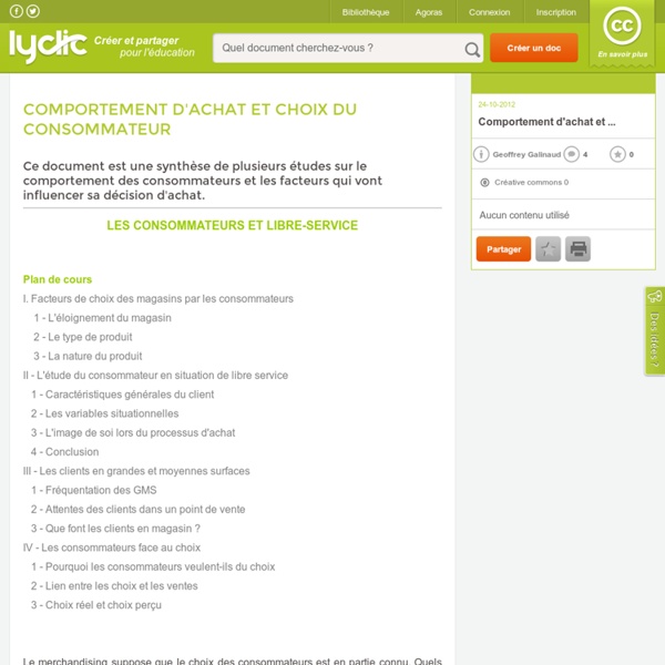 Comportement d'achat et choix du consommateur - Mon classeur