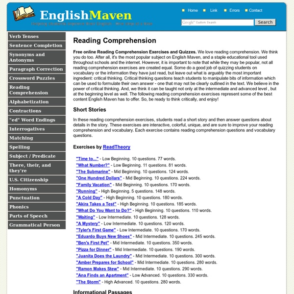 Free Online Reading Comprehension Exercises