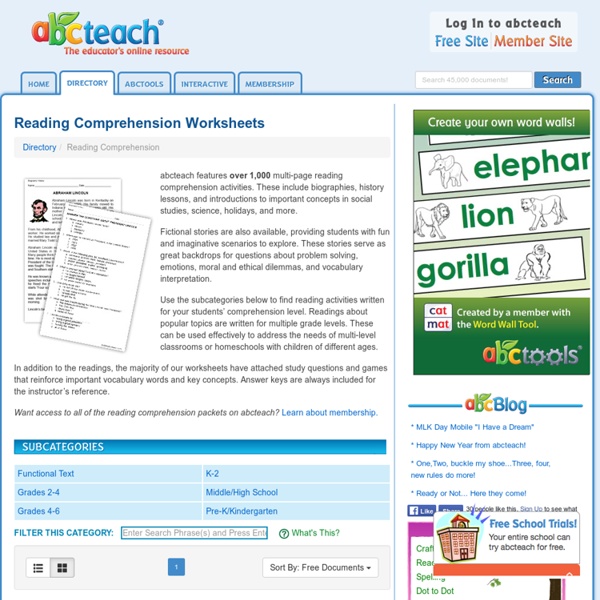 Reading Comprehension Worksheets and Printables: Fiction, Non-Fiction, Holidays page 1