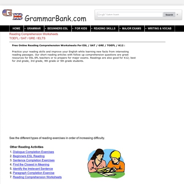 Reading Comprehension Worksheets K12 - ESL - TOEFL - IELTS | Pearltrees