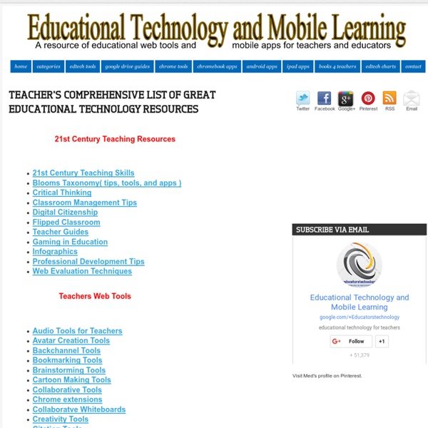 Educational Technology and Mobile Learning: Teacher's Comprehensive List of Great Educational Technology Resources