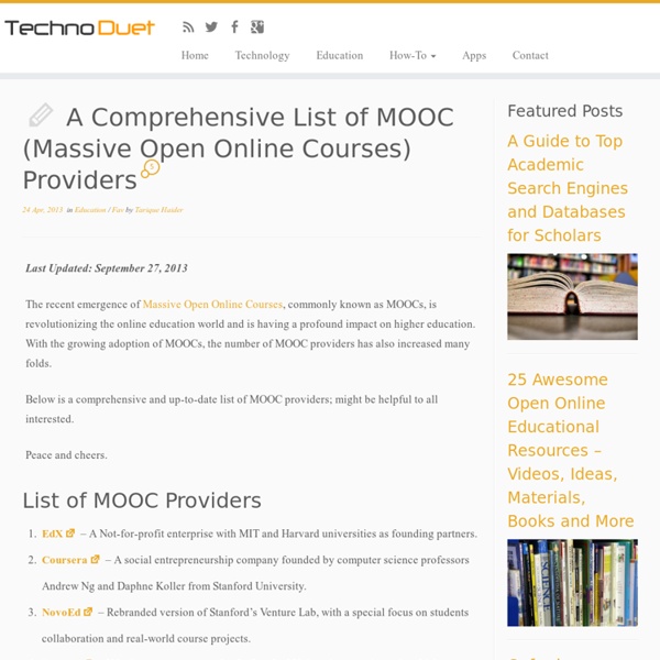 A Comprehensive List of MOOC (Massive Open Online Courses) Providers