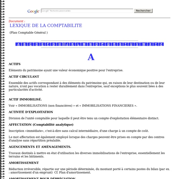 LEXIQUE DE LA COMPTABILITE Lexique comptable, dictionnaire