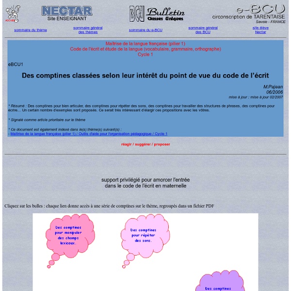 Des comptines classées selon leur intérêt du point de vue du code de l’écrit - comptine, maternelle, code, écrit, son, structure