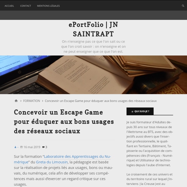 Concevoir un Escape Game pour éduquer aux bons usages des réseaux sociaux – ePortFolio