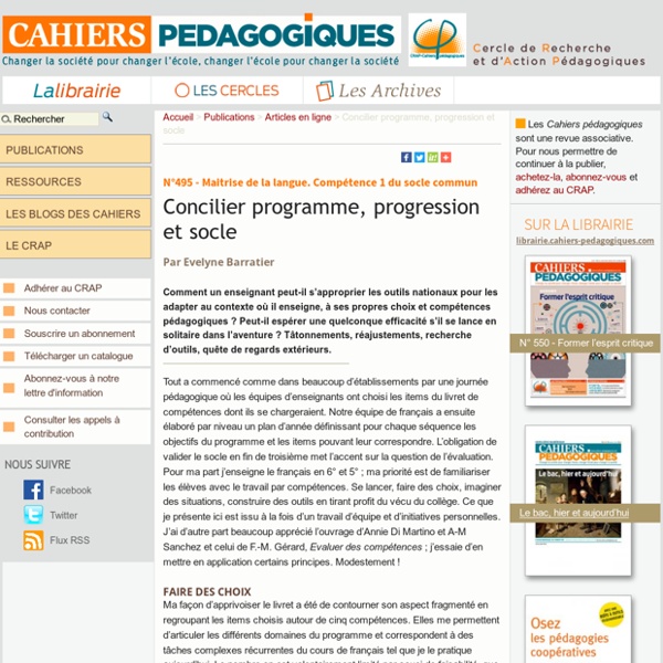 Concilier programme, progression et socle