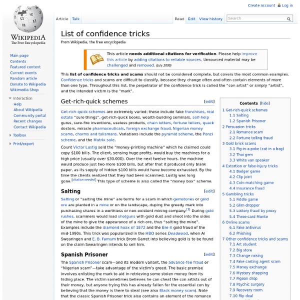 List of confidence tricks