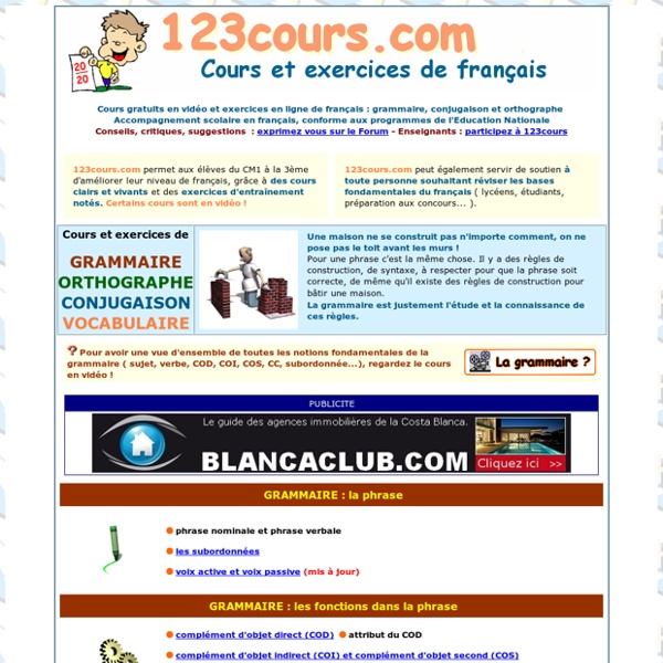 Cours gratuit de français en vidéo, exercices de français grammaire, conjugaison, ortogrmphe