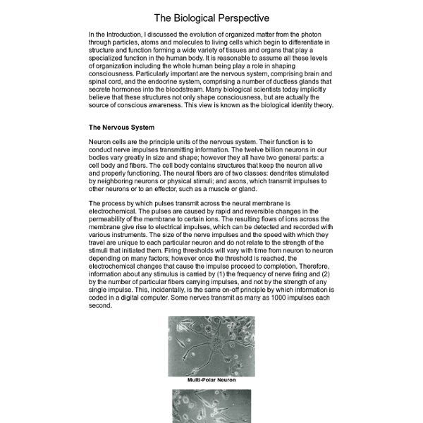 The Roots of Consciousness: Theory, The Biological Perspective