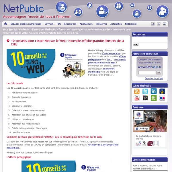 10 conseils pour rester Net sur le Web : Nouvelle affiche gratuite illustrée de la CNIL