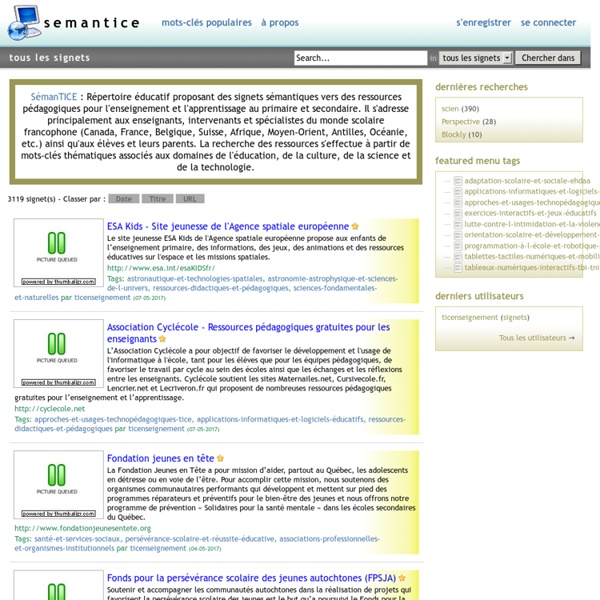 SemanTICE, site de bookmarks sur les TICS et l'enseignement primaire