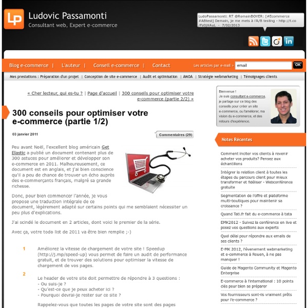 300 conseils pour développer votre e-commerce en 2011 (partie 1/2) : Consultant web et Expert e-commerce - Ludovic Passamonti