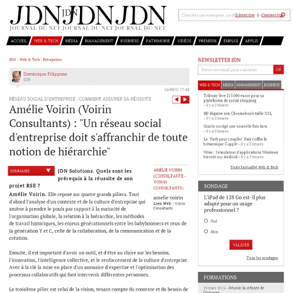 Amélie Voirin (Voirin Consultants) : "Un réseau social d'entreprise doit s'affranchir de toute notion de hiérarchie" - Réseau social d'entreprise : bonnes pratiques - Journal du Net Solutions