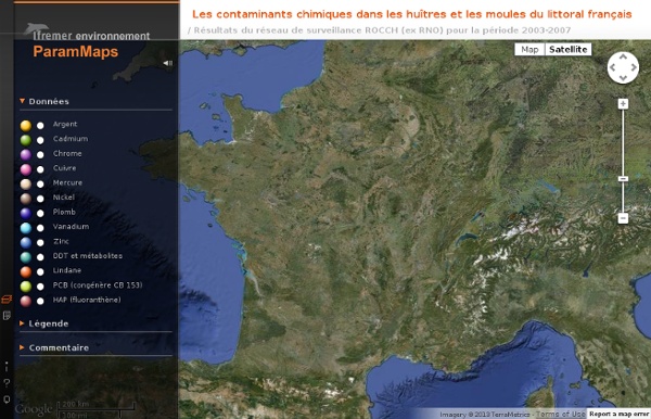 Cartographie IFREMER des contaminants chimiques concernant les huîtres et les moules du littoral français