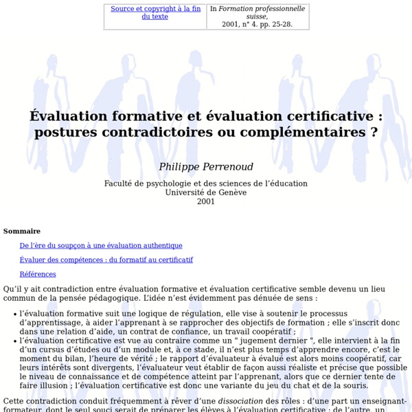 Évaluation formative et évaluation certificative : postures contradictoires ou complémentaires ?