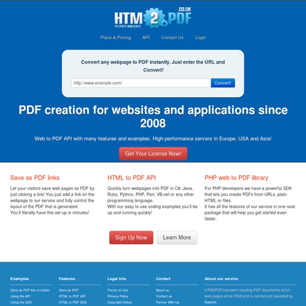 Convert webpages to PDF. HTML to PDF API service since 2008 -