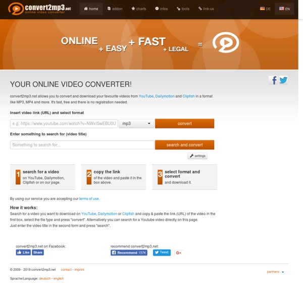 Online Video converter - Convert YouTube-, MyVideo-, Clipfish & Dailymotion videos online to MP3, MP4 and more formats - download your music for free - Youtube to mp3 converter