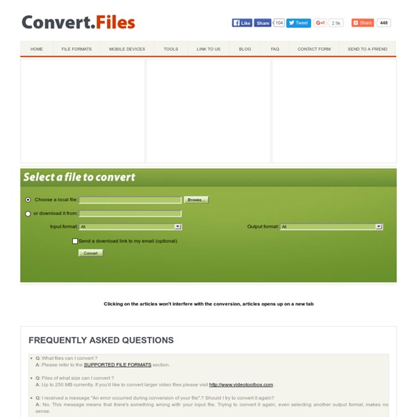 Convert Files - free online file converter and YouTube video downloader.Convert videos, audio files, documents and ebooks.