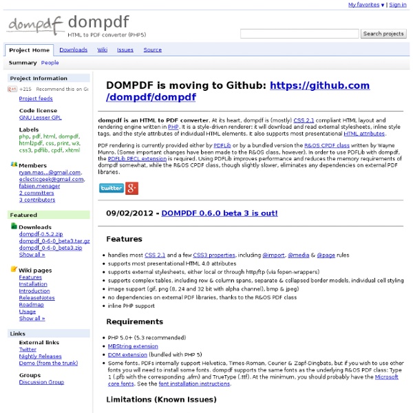 Dompdf - HTML to PDF converter (PHP5)
