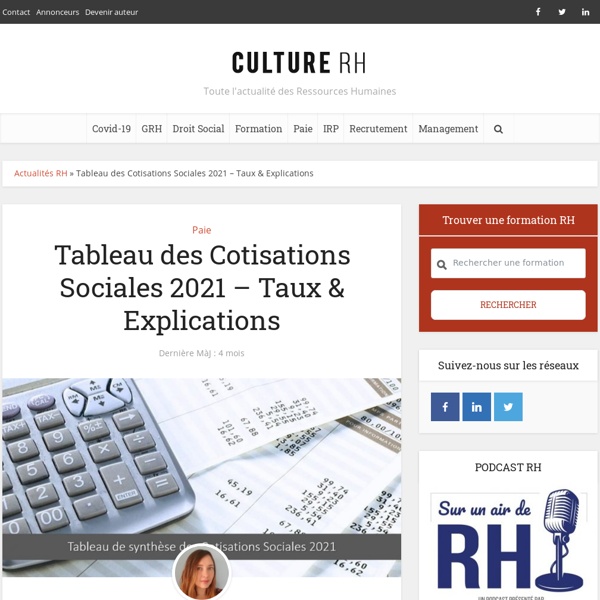 Tableau des Cotisations Sociales 2021 - Taux & Explications