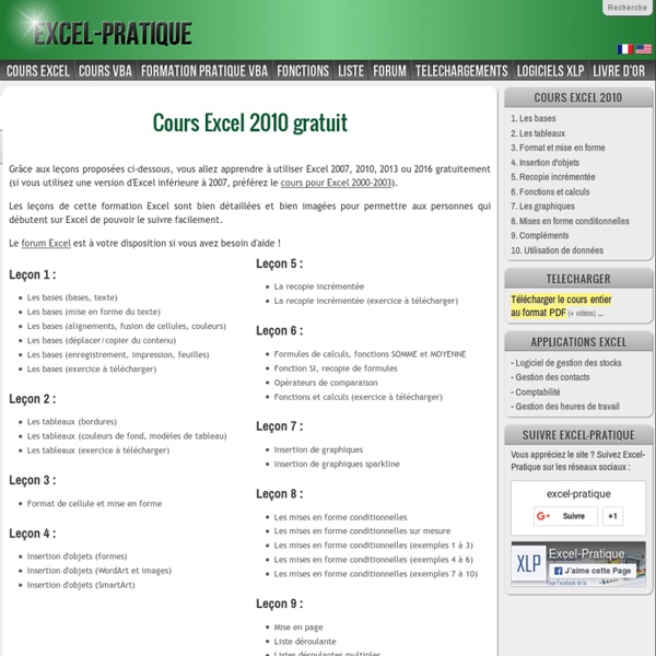 Cours Excel 2010 gratuit