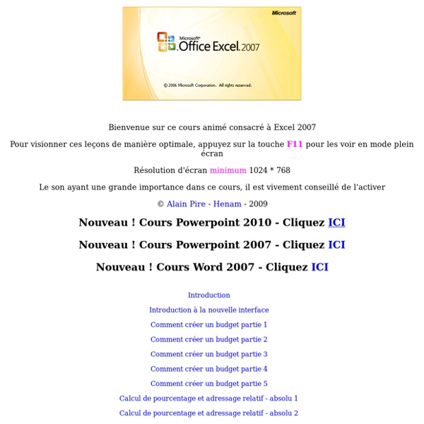 Cours animé Excel 2007 - Alain Pire