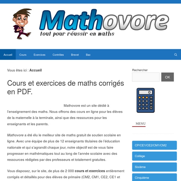 Cours de maths en PDF - exercices corrigés gratuits - sujets du brevet et bac S –