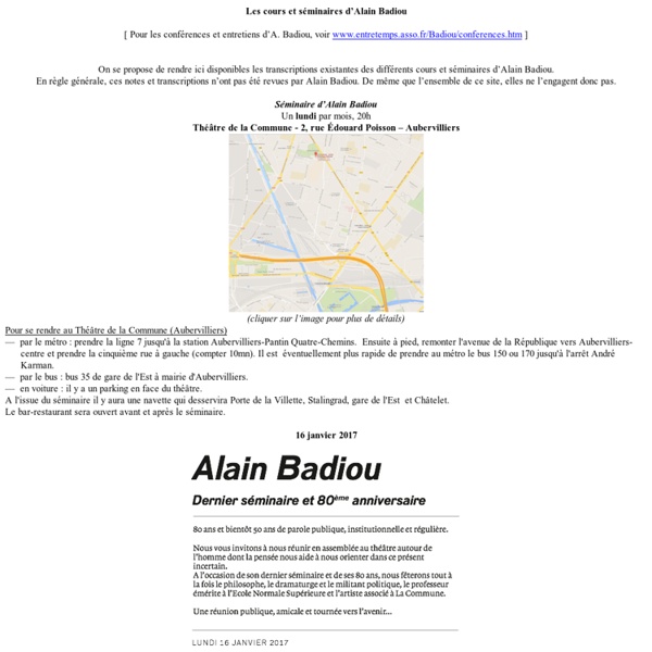 Les cours et séminaires d'Alain Badiou