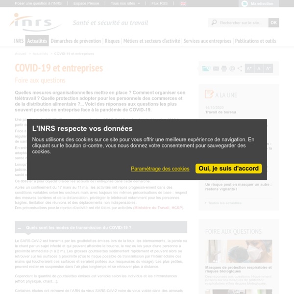 INRS - COVID-19 et entreprises - Foire aux questions