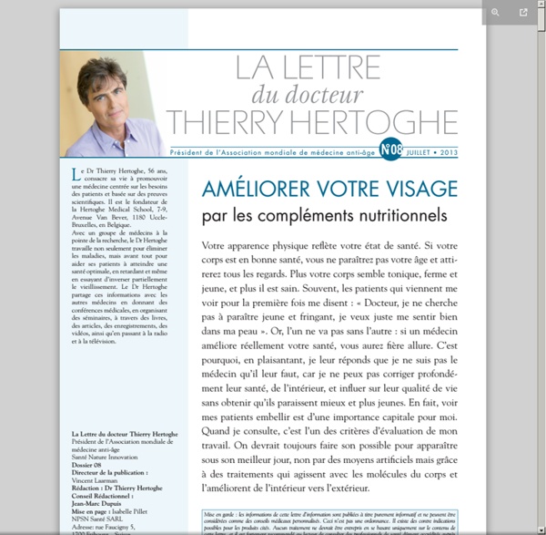 Lettre dr Thierry Hertoghe n°8 - juillet 2013 - Améliorer votre visage par les compléments nutritionnels [pdf]