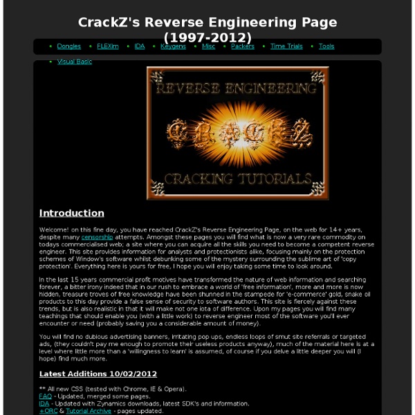 CrackZ's Reverse Engineering Page (1997-2010).