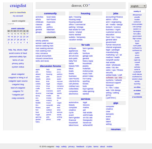 Craigslist: denver classifieds for jobs, apartments, personals, for sale, services, community, and events