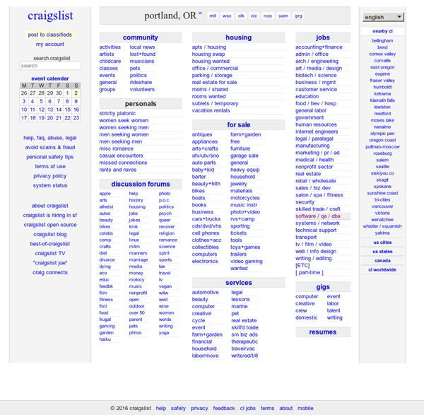 Craigslist: portland, OR classifieds for jobs, apartments, personals, for sale, services, community, and events